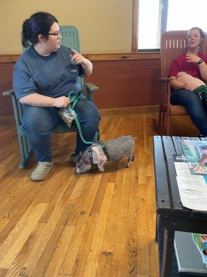 Waiting room is open and airy and you never know who will be waiting too.