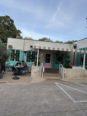 Front of the cafe. Stairs no ramp