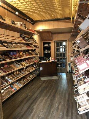 Walk-in humidor looking towards back of store.