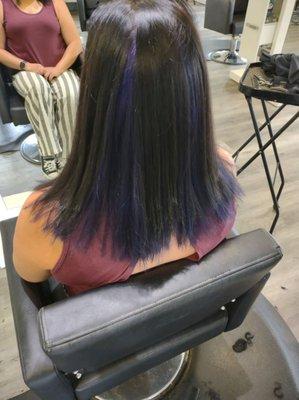 Went from dry brittle brown green to this beautiful cobalt blue peekaboo deep conditioned healthy hair