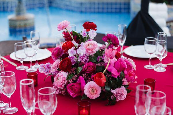 Closeup on a red table.