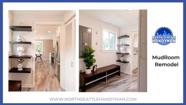 Full mudroom remodel, removing the washer and dryer, and providing a space for the transition in to the home by North Seattle handyman