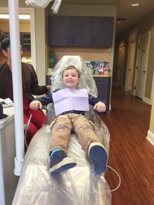 he just found out he gets to watch Captain Underpants while April performs his cleaning.