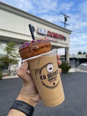 Rainbow Sprinkled Donut and Vietnamese Iced Coffee (TikTok: @justandyvu)