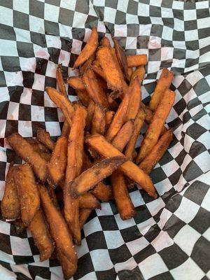 Half of a small order of sweet potato fries.