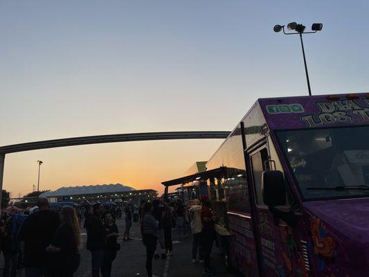 Sunset among food trucks