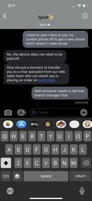 Here's Sprint/TMobile saying the phone doesn't need to be paid off.