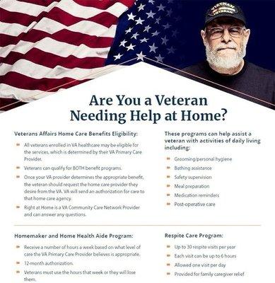 VA In-Home Care Assistance -- Proudly helping veterans/surviving spouses with eligibility and the application process.