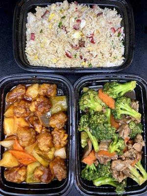 Sweet & sour pork | beef w/ broccoli | bbq pork fried rice