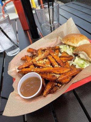 Fish Fish Po Boy Slider and Sweet Potato Fries