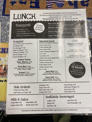 Lunch menu