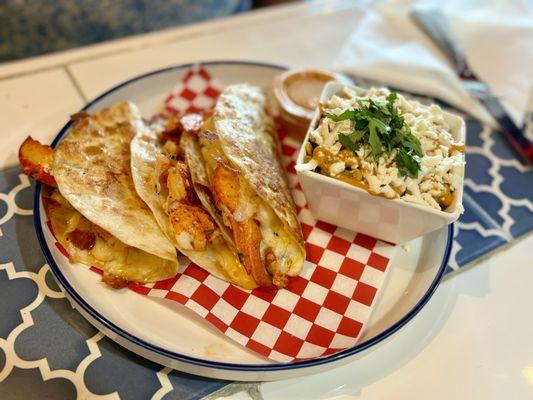 Lobster quesadilla on special - came with soup or salad and Mexican Street Corn (so good!)