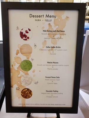 Dessert menu