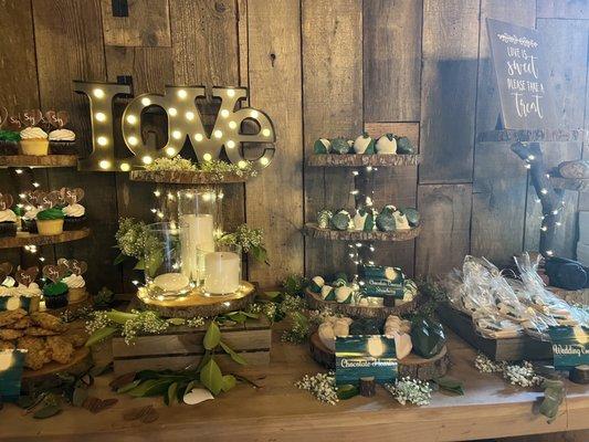 Baby's breath & leaves used for the gorgeous dessert bar