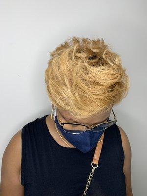 Cut, silk press on natural hair, color