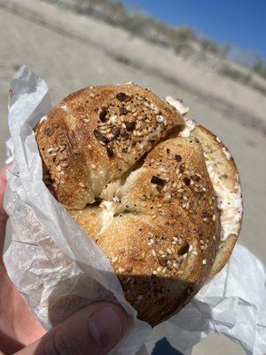 everything bagel toasted with lox cream cheese