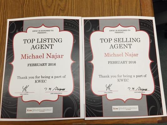 Another award. Out of 312 agents I was the top listing agent and top selling agent 3 months in a row. Thanks to all my wonderful clients