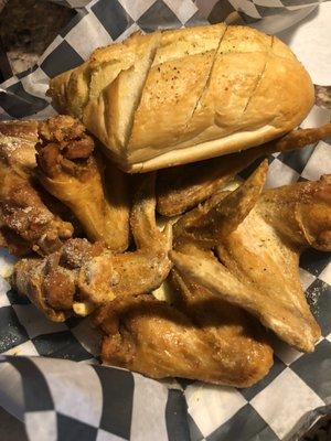 Butter and garlic wings with garlic bread