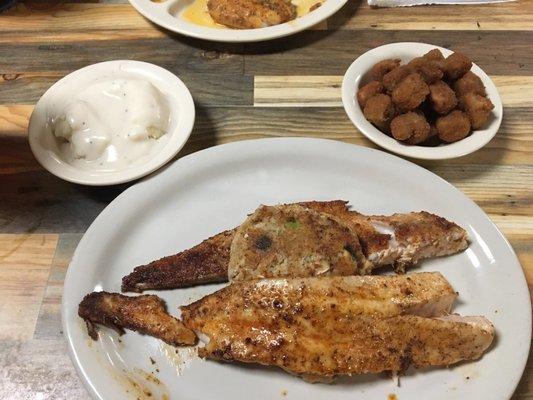 Shrilled, stuffed snapper with creamed potatoes & fried okra!