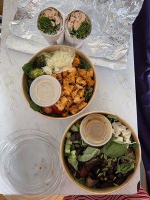 From the top... Salmon wrap, Village Style Bowl , Grandma Bowl