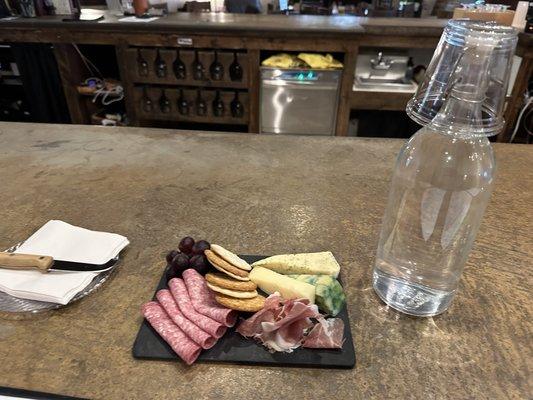 Charcuterie plate with wine tasting