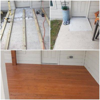 Cedar deck over existing concrete patio.