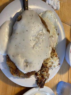 Chicken fried steak- not a hamburger patty, a real breaded slab of steak!