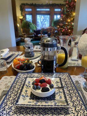 Breakfast in the dining room (fruit and yogurt before the "actual" breakfast was served!)