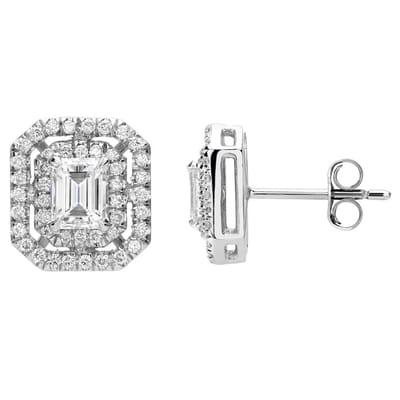 1.00tcw Emerald cut diamonds and pave halo