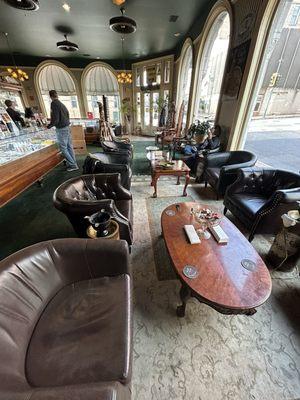 Smoking area with panoramic street views.