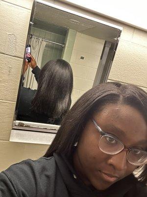 My daughter with her hair done! (Excuse the UNC Charlotte bathroom!)