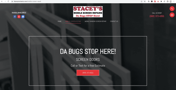 Stacey's Mobile Screen Repairs. Da Bugs STOP HERE. Serving the Entire Island of Oahu (808) 372-4361