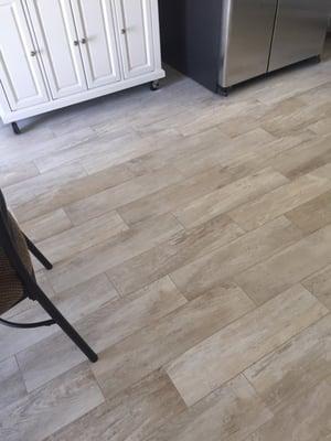 Wood-look tiles in kitchen