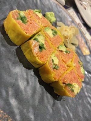 Monroe Roll with jalapeño - never seen yellow soy paper before!