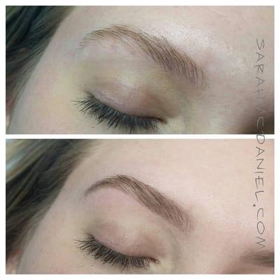 Before and after brow waxing