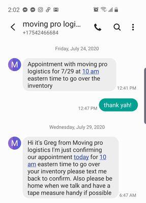 confirmation with moving pro Logistics