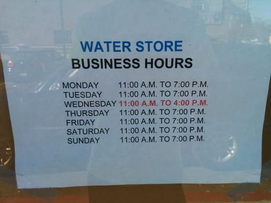 Hours for the Pure Water store connected to the laundromat.