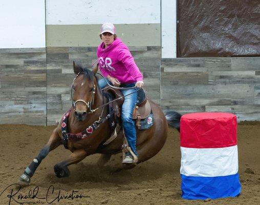 Shot from the Mt Hood Center's Run & Done Barrel Race in their Wy'east Arena