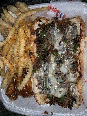 Combo- Philly Cheesesteak with Extra Cheese, Fries, Garlic Parmesan Wings