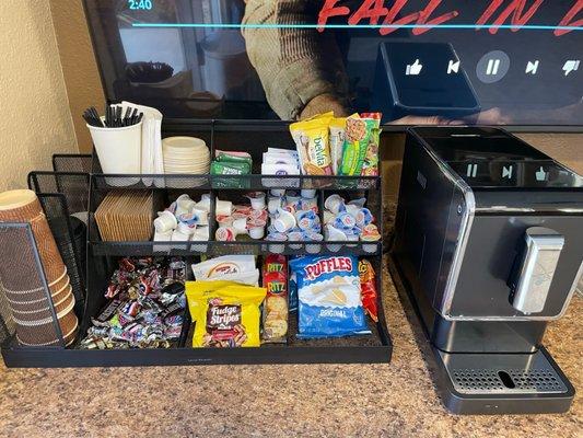 Coffee bar and snacks, all free!