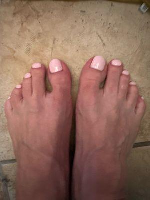 Looks like pink white out. Not really happy with this color and the turn out my pedicure.