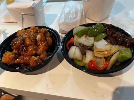 Sesame chicken and Pepper steak