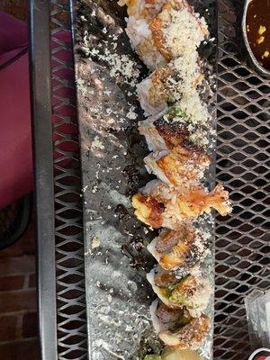 Crazy Eel Roll with salmon on top