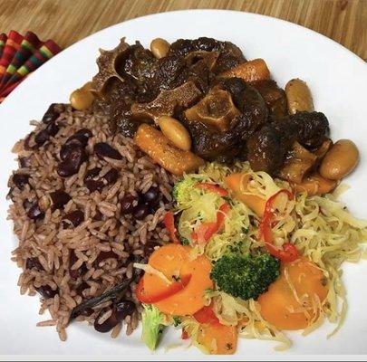 Oxtail  & Rice and peas & steam veggies