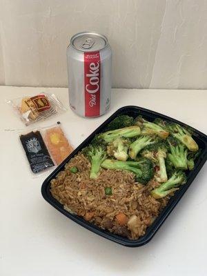 Chinese Dinner Combo: Broccoli with Garlic Sauce with Beef Fried Rice & Diet Coke (~$13)