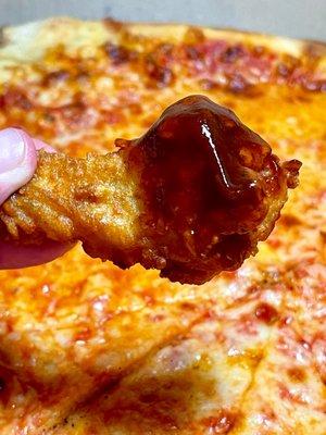 Wings with spicy cannonball bbq sauce and cheese pizza