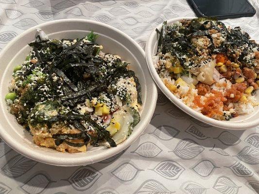 Medium Poke bowl on the left and Large Poke bowl on the right.