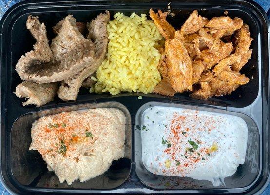 Combination Chicken Shawarma and Gyros Plate (lunch); looks like a bento box and was so delicious!