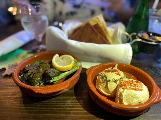 Warak Jnab (Dawali) - Grape Leaves & Hummus