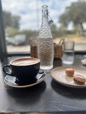 SF Vanilla latte, chocolate coconut and creme brulee macaron